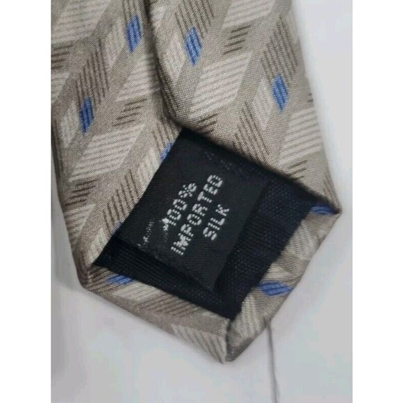 Palatina Mens 100% Silk  Geometric Made in USA 4.5 neutral colors Blue Cream Vtg - Picture 4 of 8